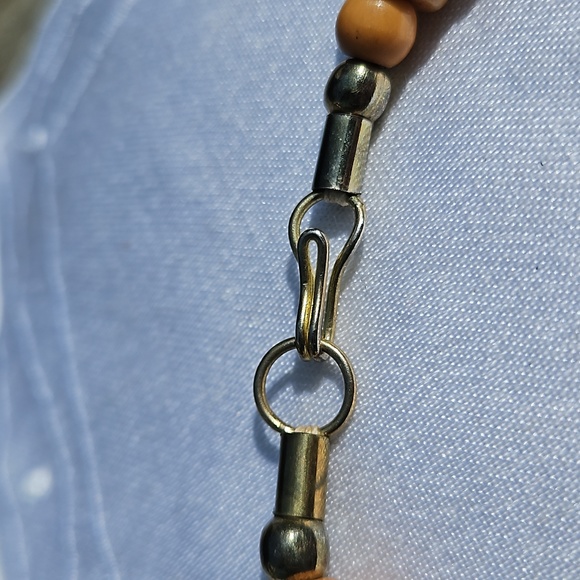 Vintage Celluloid Beaded Multi-strand into Brass Circles necklace #135 - Picture 8 of 9